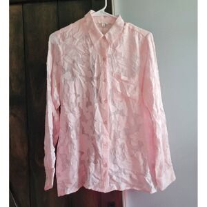 En Creme Sheer Chiffon Button Down Long Sleeve Blouse Women's Size Small‎ Pink